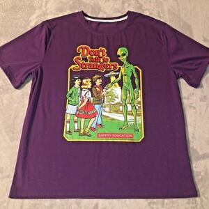 Romwe Don't Talk To Strangers Purple Unisex T-Shirt Size Large Alien Safety Ed